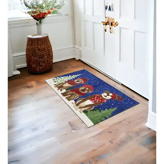 Blue And Brown Christmas Dogs Area Rug Photo 1