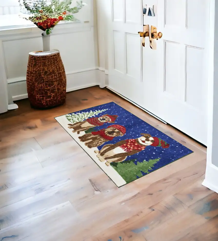 Blue And Brown Christmas Dogs Area Rug Photo 1
