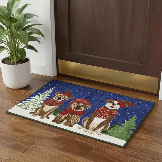 Blue And Brown Christmas Dogs Area Rug Photo 1