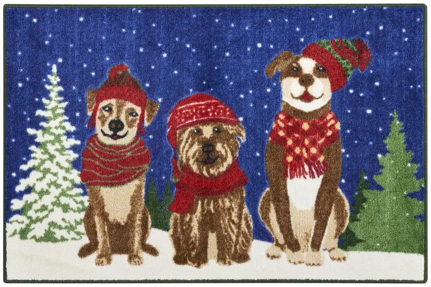 Blue And Brown Christmas Dogs Area Rug Photo 2