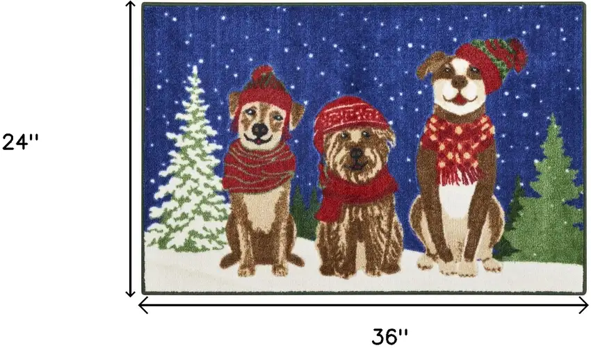 Blue And Brown Christmas Dogs Area Rug Photo 3