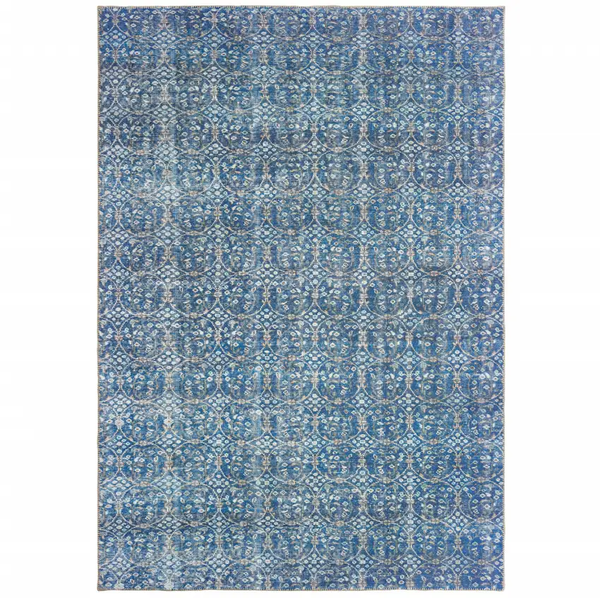 Blue And Brown Floral Power Loom Stain Resistant Area Rug Photo 1