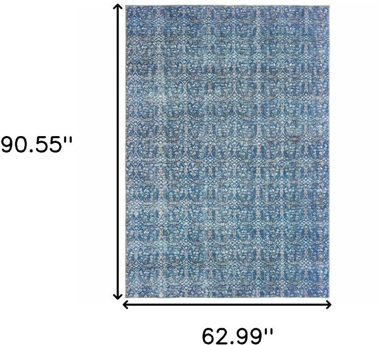 Blue And Brown Floral Power Loom Stain Resistant Area Rug Photo 4