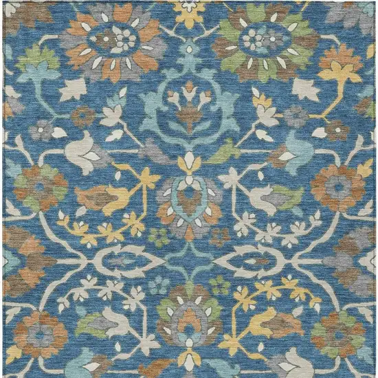 Blue And Brown Floral Washable Indoor Outdoor Area Rug Photo 3