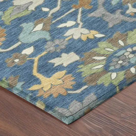 Blue And Brown Floral Washable Indoor Outdoor Area Rug Photo 4