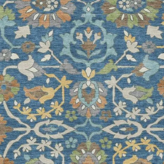 Blue And Brown Floral Washable Indoor Outdoor Area Rug Photo 2