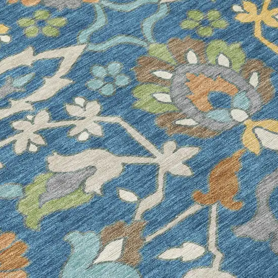Blue And Brown Floral Washable Indoor Outdoor Area Rug Photo 5