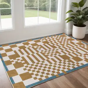 Photo of Blue And Brown Geometric Washable Area Rug