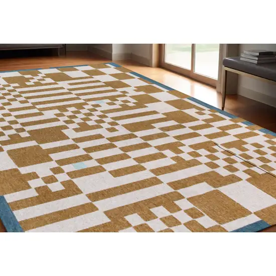Blue And Brown Geometric Washable Area Rug Photo 1