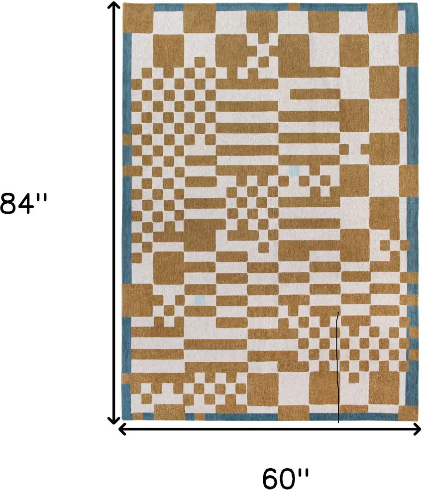 Blue And Brown Geometric Washable Area Rug Photo 5