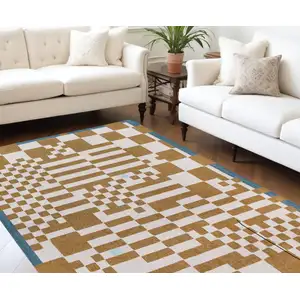 Photo of Blue And Brown Geometric Washable Area Rug