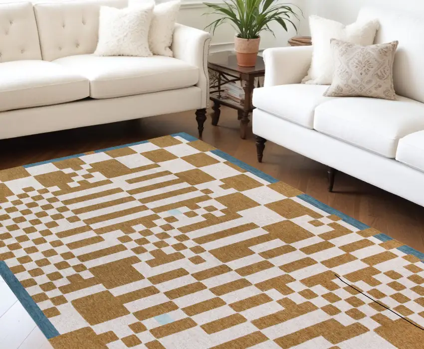 Blue And Brown Geometric Washable Area Rug Photo 1