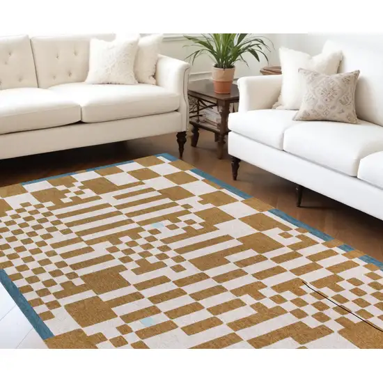 Blue And Brown Geometric Washable Area Rug Photo 1