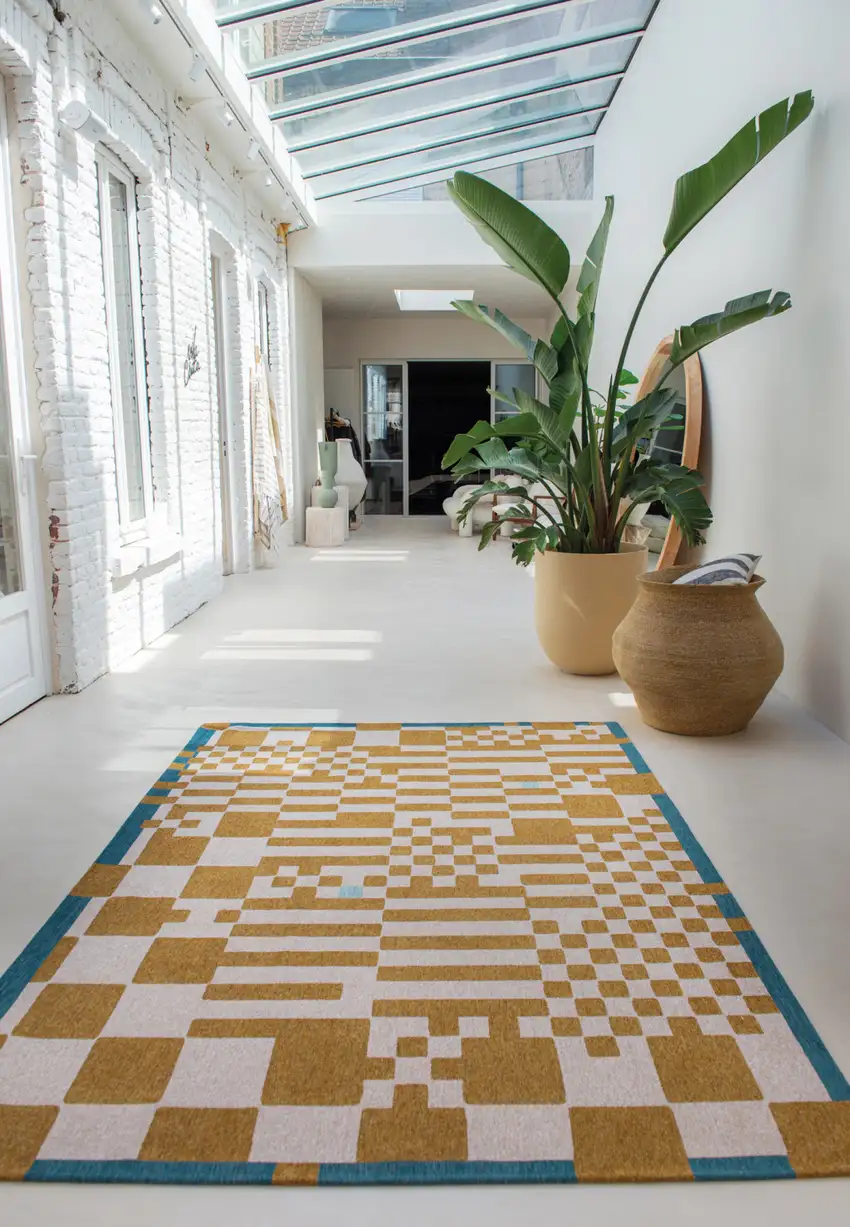 Blue And Brown Geometric Washable Area Rug Photo 5