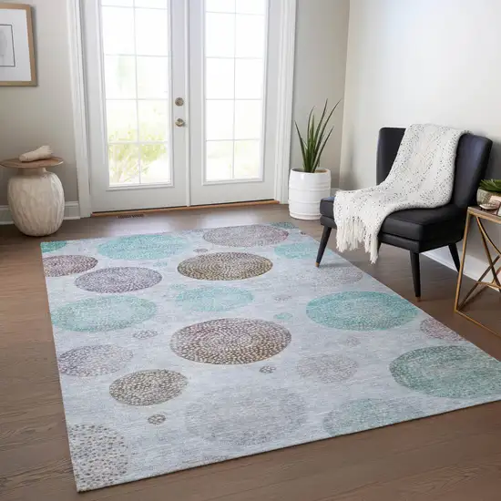 Blue And Brown Geometric Washable Indoor Outdoor Area Rug Photo 6