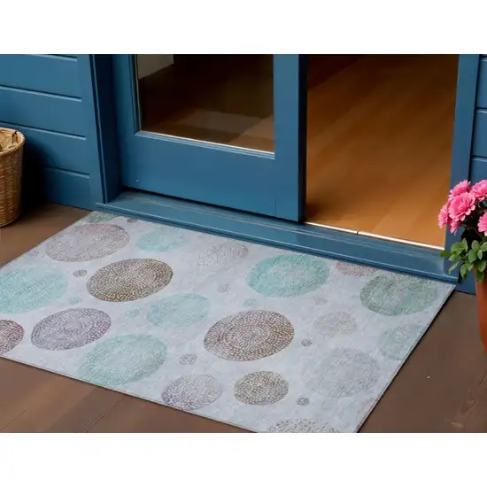 Blue And Brown Geometric Washable Indoor Outdoor Area Rug Photo 2