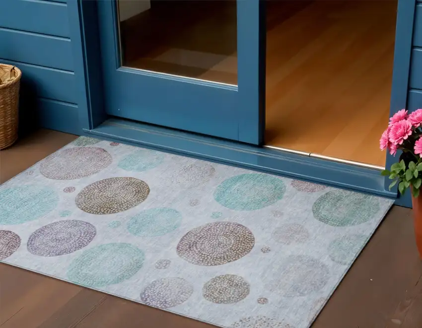 Blue And Brown Geometric Washable Indoor Outdoor Area Rug Photo 2