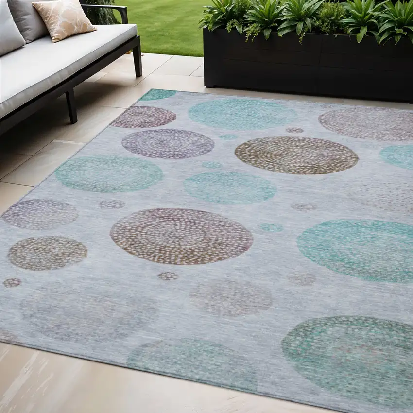 Blue And Brown Geometric Washable Indoor Outdoor Area Rug Photo 2