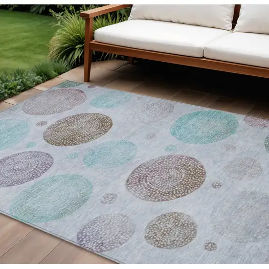 Blue And Brown Geometric Washable Indoor Outdoor Area Rug Photo 2