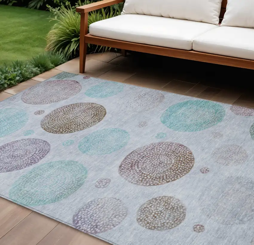 Blue And Brown Geometric Washable Indoor Outdoor Area Rug Photo 2