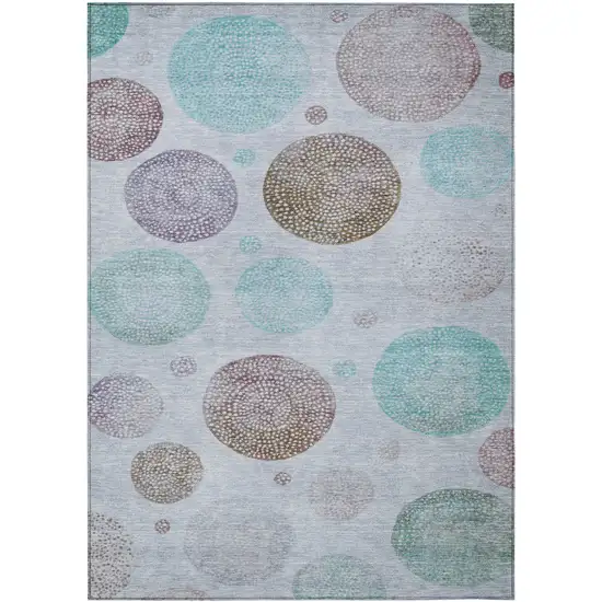 Blue And Brown Geometric Washable Indoor Outdoor Area Rug Photo 9