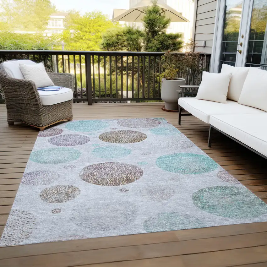 Blue And Brown Geometric Washable Indoor Outdoor Area Rug Photo 8