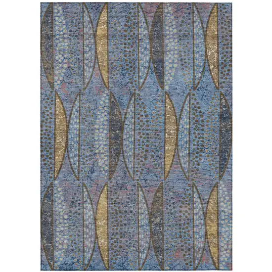 Blue And Brown Geometric Washable Indoor Outdoor Area Rug Photo 2