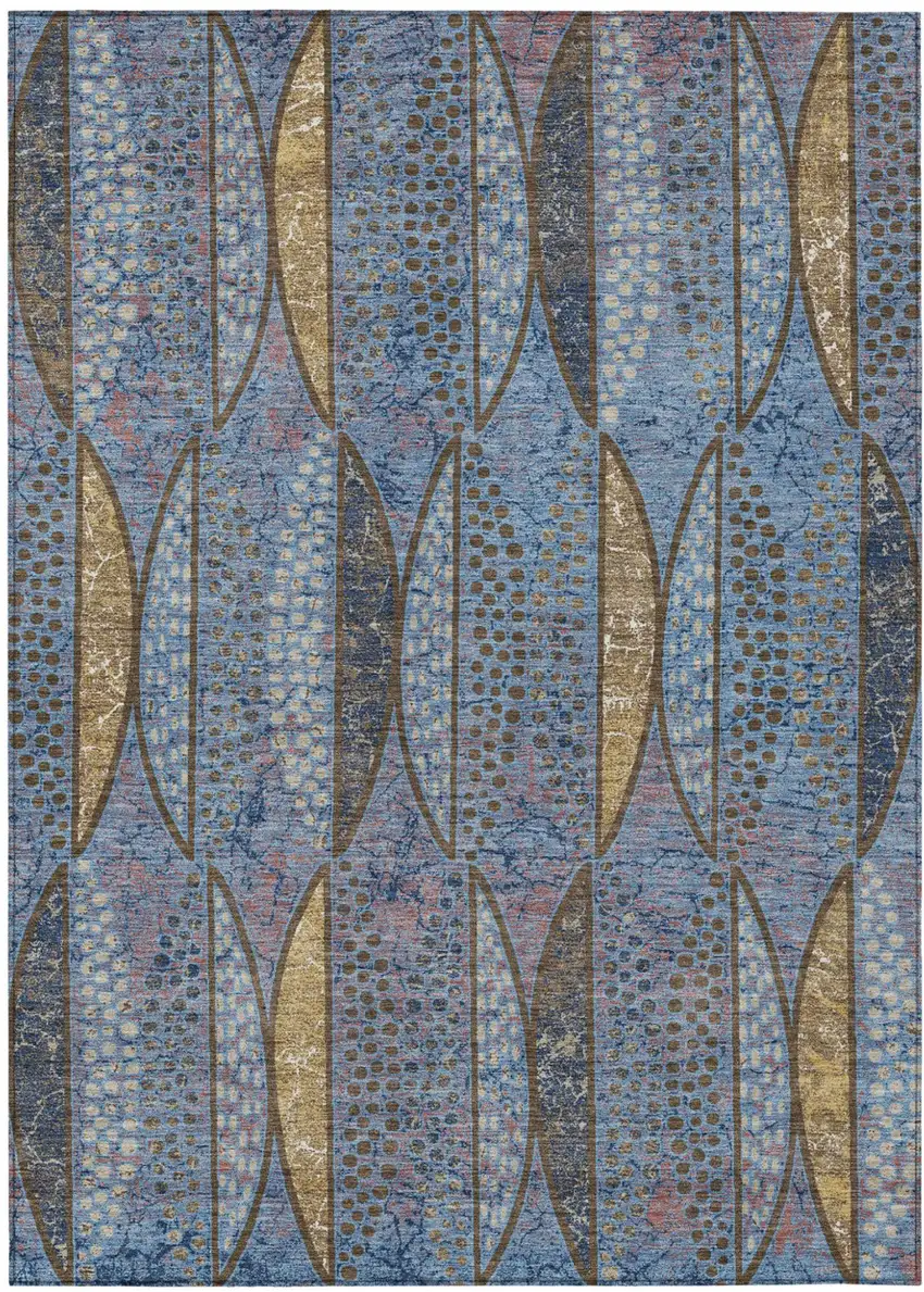 Blue And Brown Geometric Washable Indoor Outdoor Area Rug Photo 2
