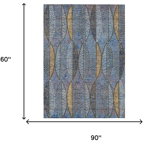 Blue And Brown Geometric Washable Indoor Outdoor Area Rug Photo 7