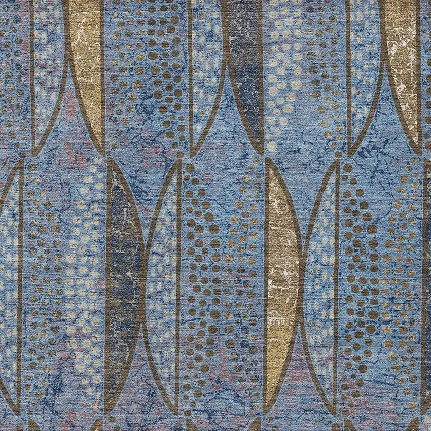 Blue And Brown Geometric Washable Indoor Outdoor Area Rug Photo 3