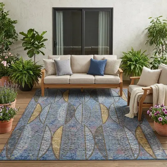 Blue And Brown Geometric Washable Indoor Outdoor Area Rug Photo 1