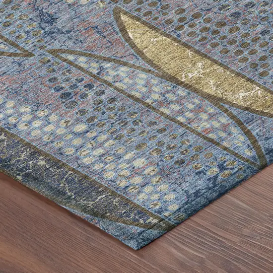 Blue And Brown Geometric Washable Indoor Outdoor Area Rug Photo 5
