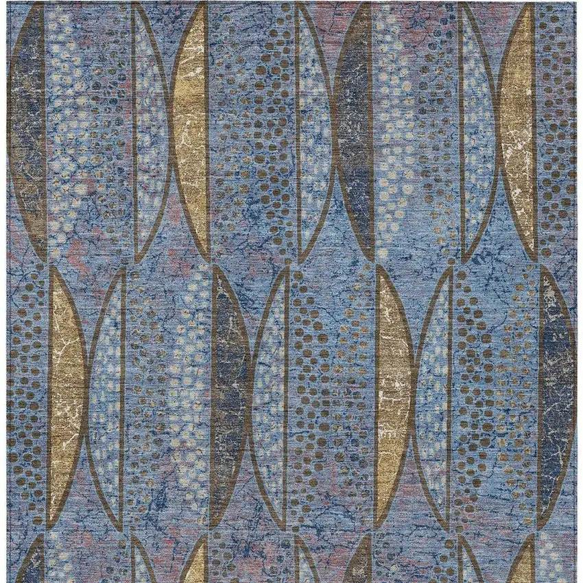 Blue And Brown Geometric Washable Indoor Outdoor Area Rug Photo 4
