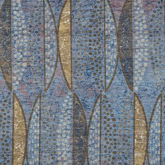 Blue And Brown Geometric Washable Indoor Outdoor Area Rug Photo 3