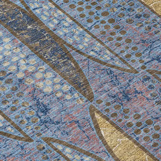 Blue And Brown Geometric Washable Indoor Outdoor Area Rug Photo 6