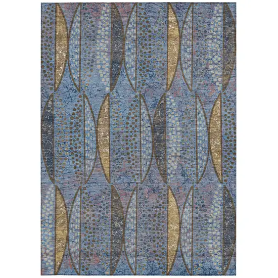 Blue And Brown Geometric Washable Indoor Outdoor Area Rug Photo 4