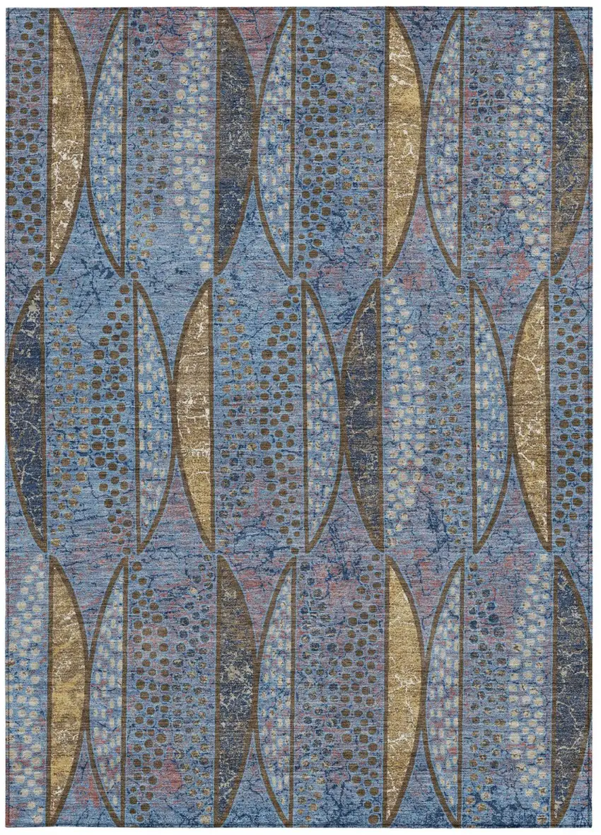 Blue And Brown Geometric Washable Indoor Outdoor Area Rug Photo 4