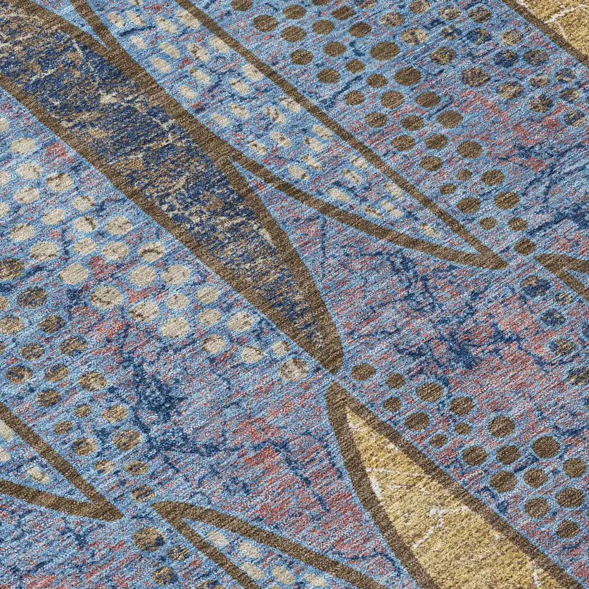 Blue And Brown Geometric Washable Indoor Outdoor Area Rug Photo 6
