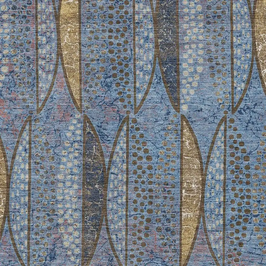 Blue And Brown Geometric Washable Indoor Outdoor Area Rug Photo 3