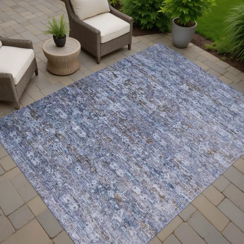Blue And Brown Ikat Washable Indoor Outdoor Area Rug Photo 7