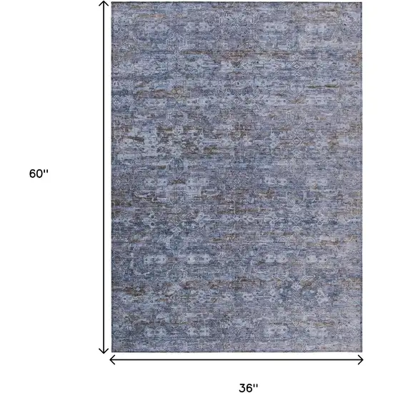 Blue And Brown Ikat Washable Indoor Outdoor Area Rug Photo 3