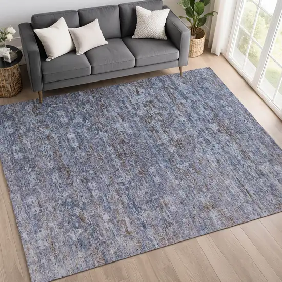 Blue And Brown Ikat Washable Indoor Outdoor Area Rug Photo 9