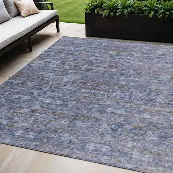 Blue And Brown Ikat Washable Indoor Outdoor Area Rug Photo 1