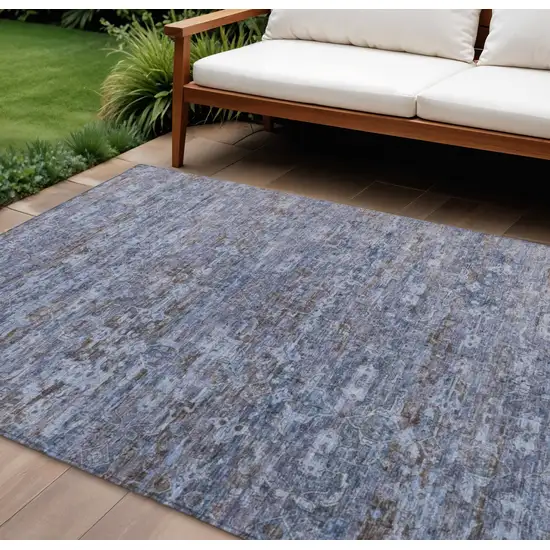 Blue And Brown Ikat Washable Indoor Outdoor Area Rug Photo 1