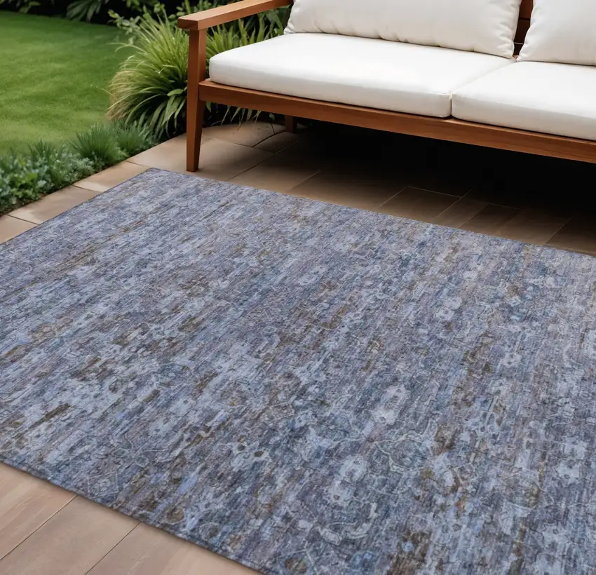Blue And Brown Ikat Washable Indoor Outdoor Area Rug Photo 1