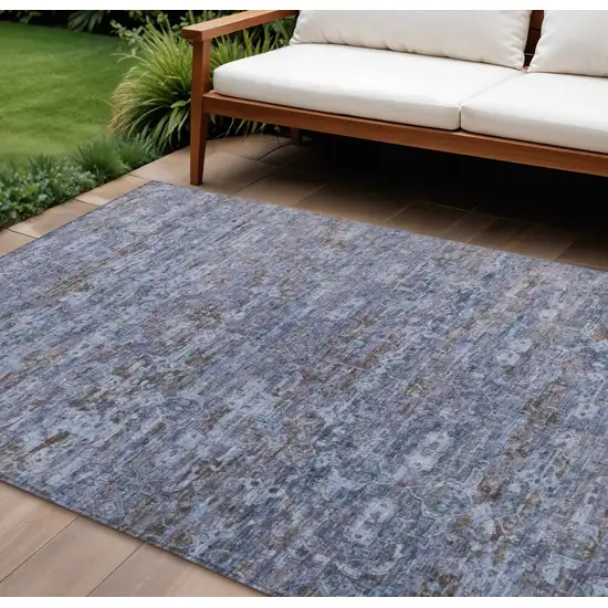 Blue And Brown Ikat Washable Indoor Outdoor Area Rug Photo 1