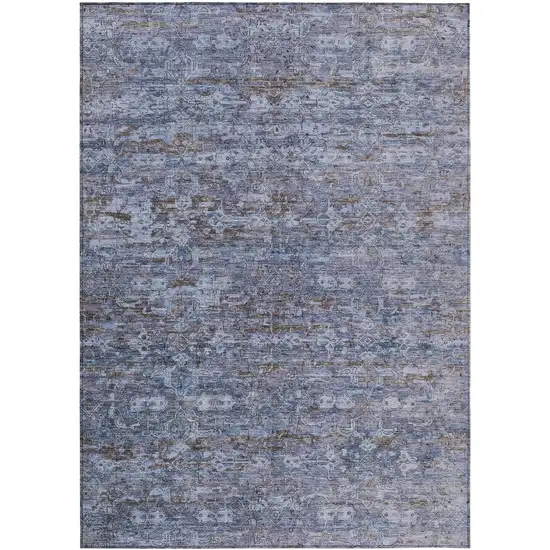 Blue And Brown Ikat Washable Indoor Outdoor Area Rug Photo 2
