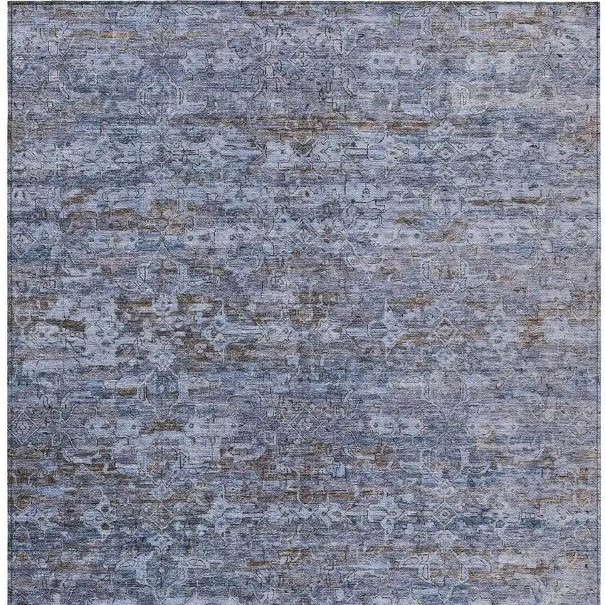 Blue And Brown Ikat Washable Indoor Outdoor Area Rug Photo 4