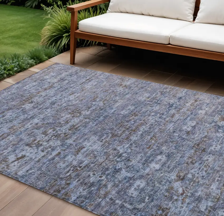 Blue And Brown Ikat Washable Indoor Outdoor Area Rug Photo 1