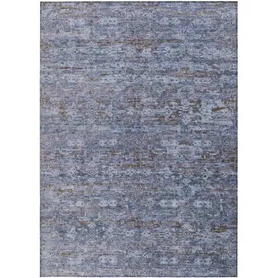 Blue And Brown Ikat Washable Indoor Outdoor Area Rug Photo 5